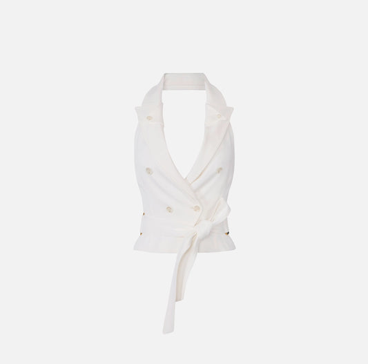 Gabardine waistcoat with belt