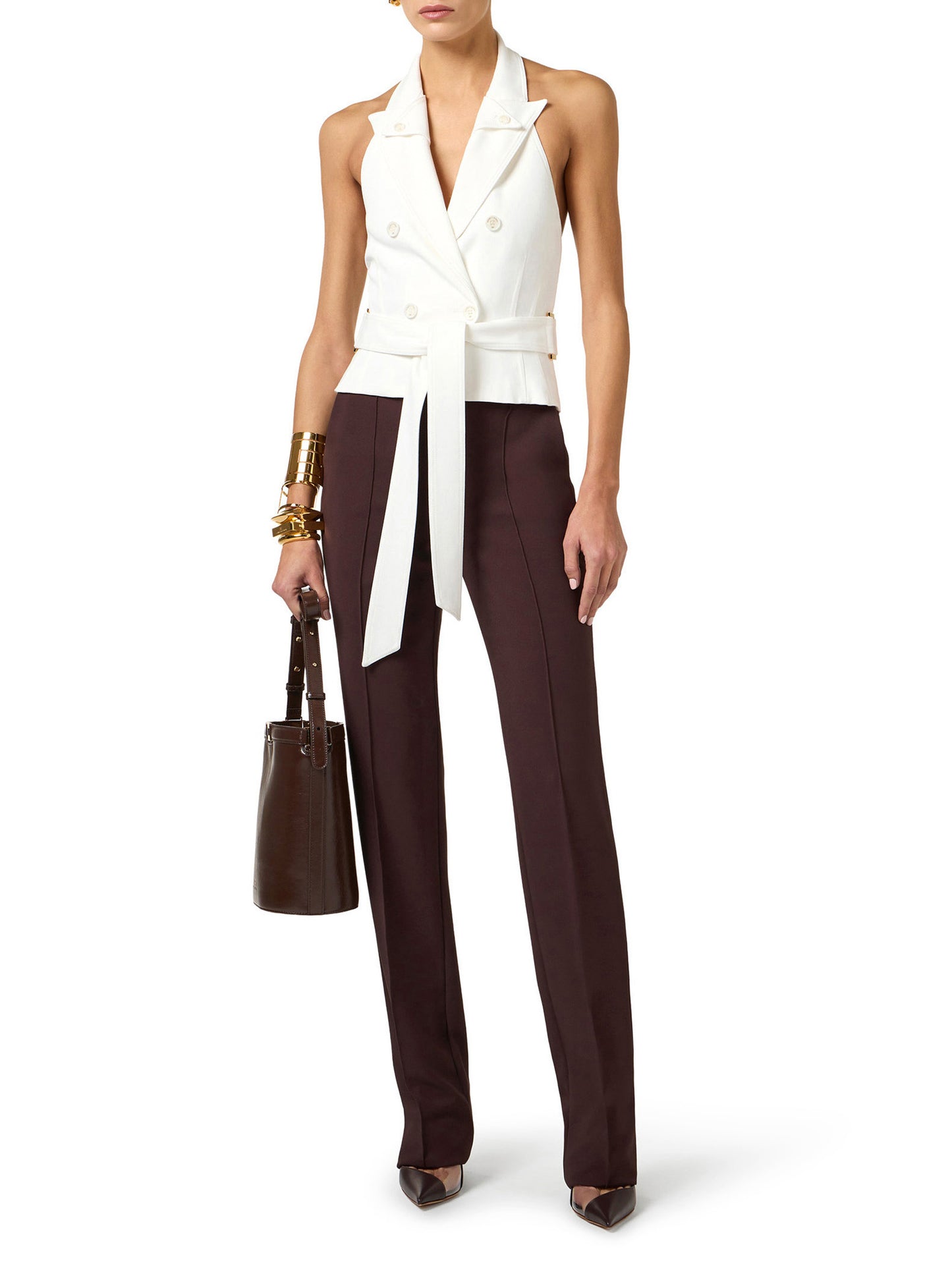 Gabardine waistcoat with belt