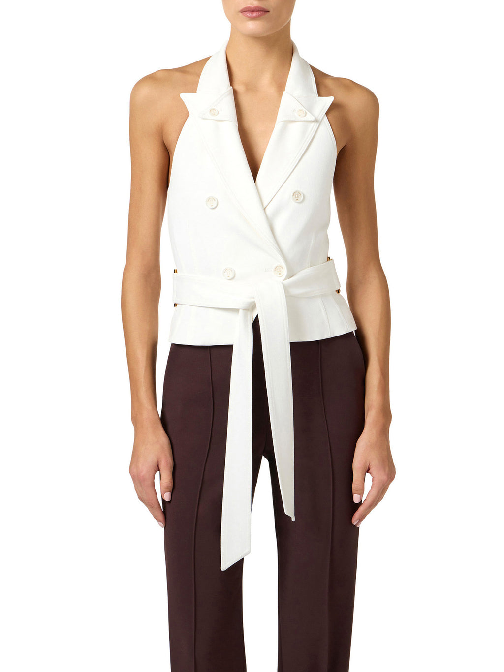 Gabardine waistcoat with belt