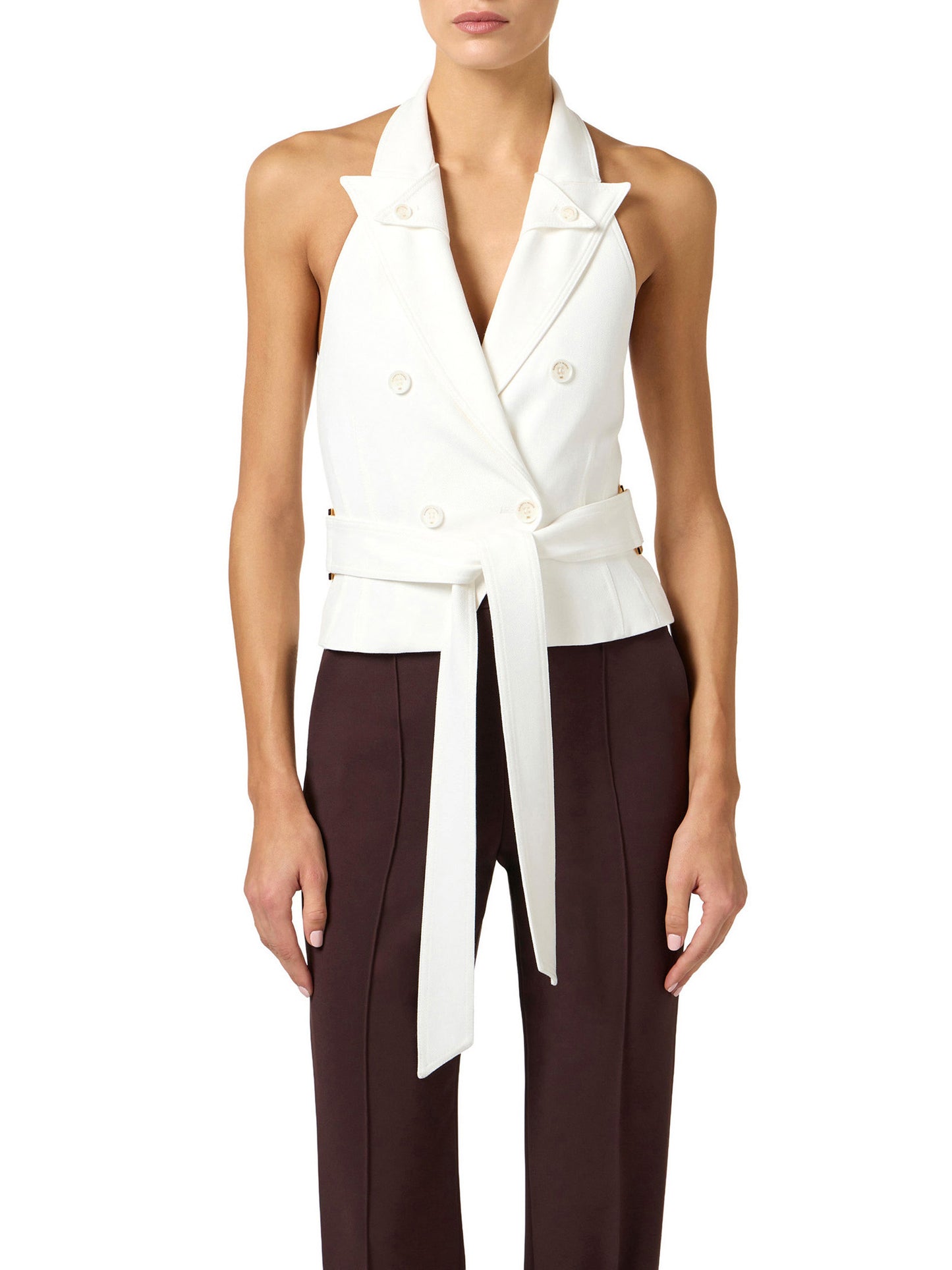 Gabardine waistcoat with belt