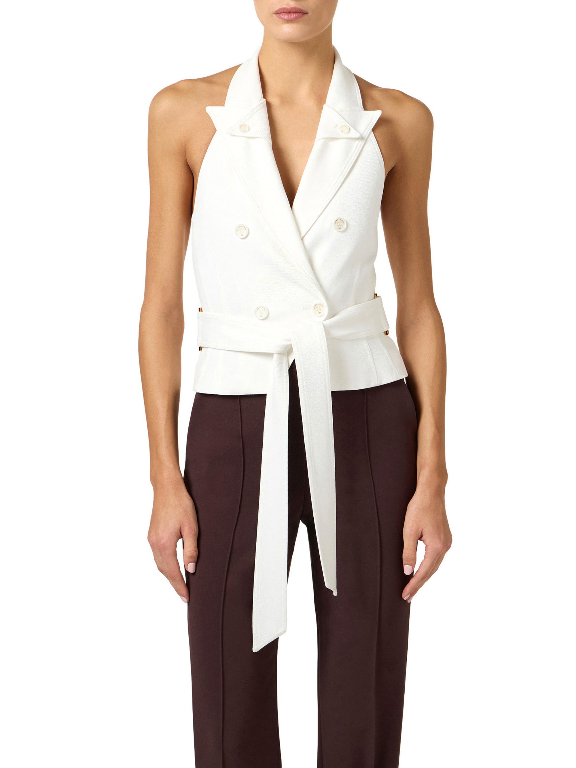 Gabardine waistcoat with belt