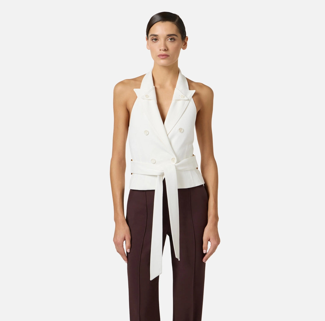 Gabardine waistcoat with belt