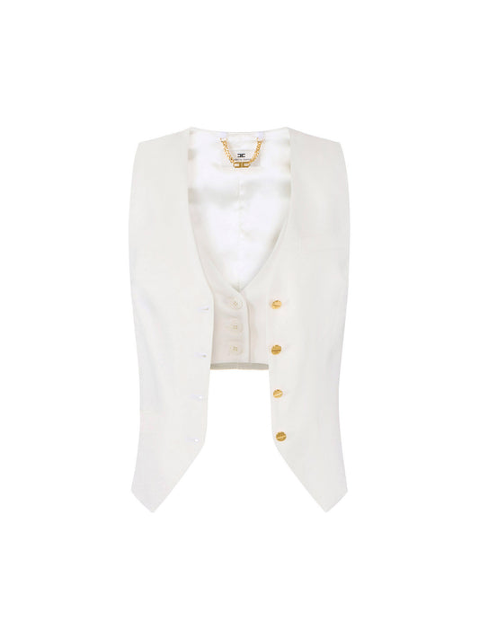 Linen-blend and crêpe waistcoat