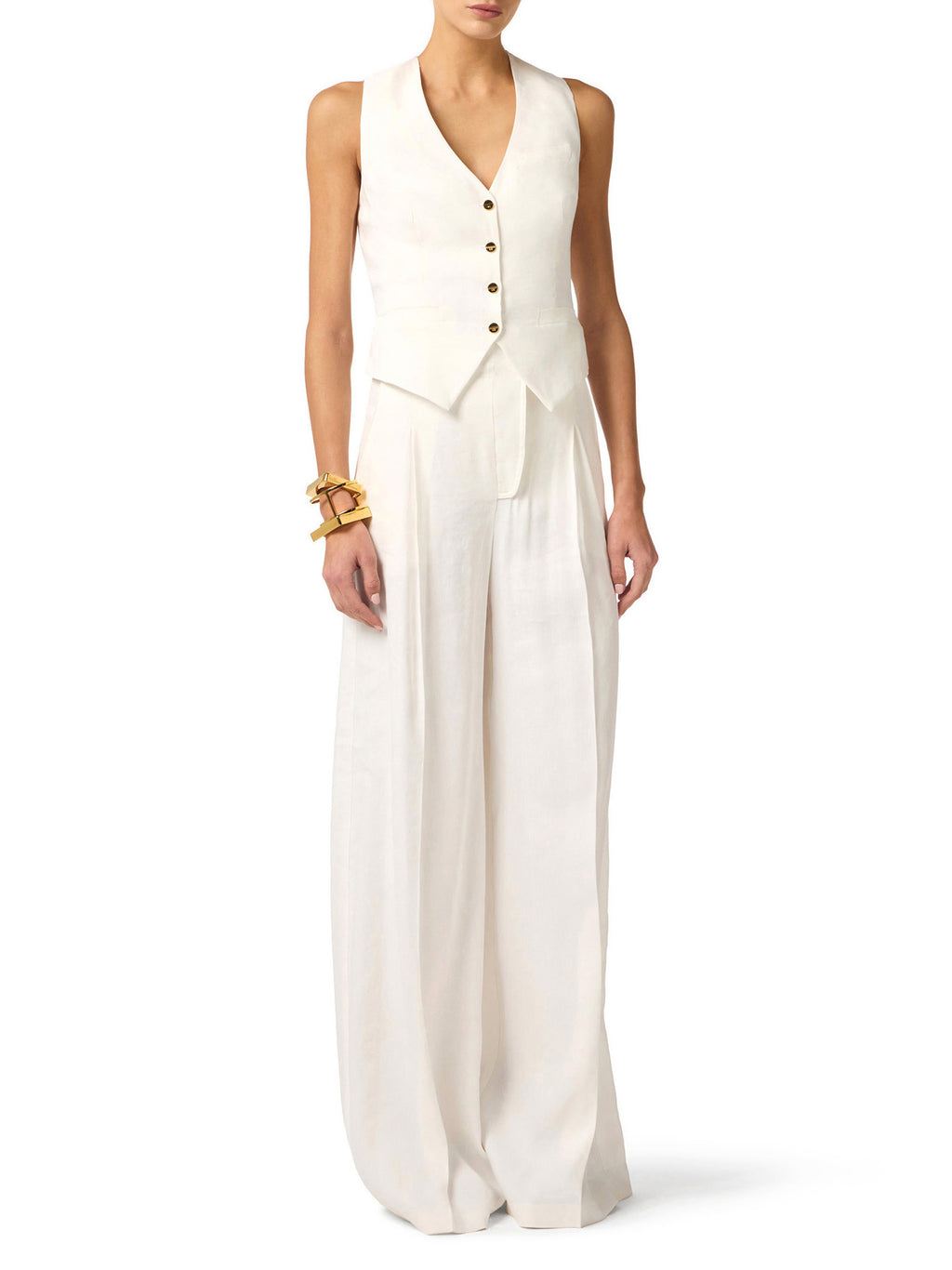 Linen-blend and crêpe waistcoat