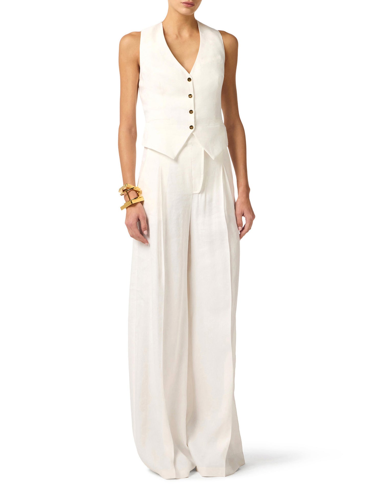 Linen-blend and crêpe waistcoat