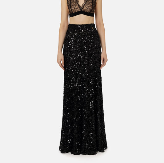 Long skirt in tulle fabric with sequins