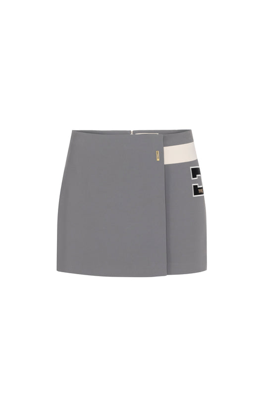 Stretch crêpe miniskirt with band and logo embroidery