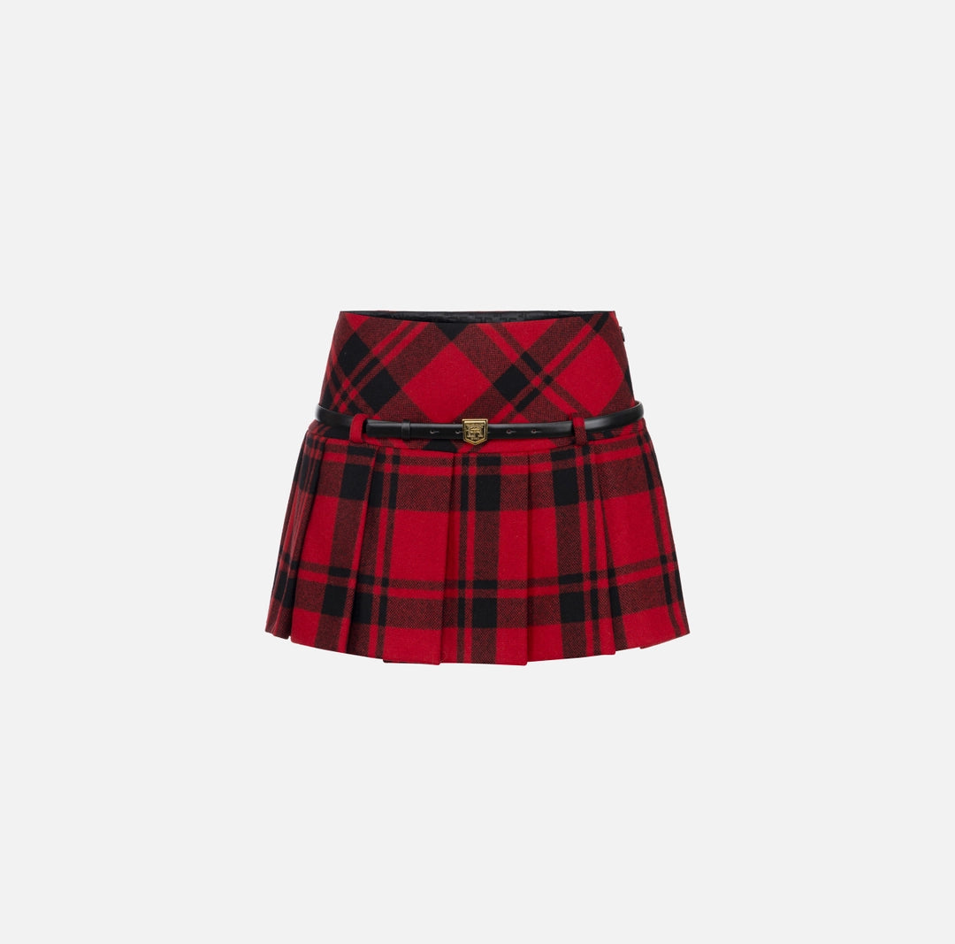 Tartan wool pleated miniskirt