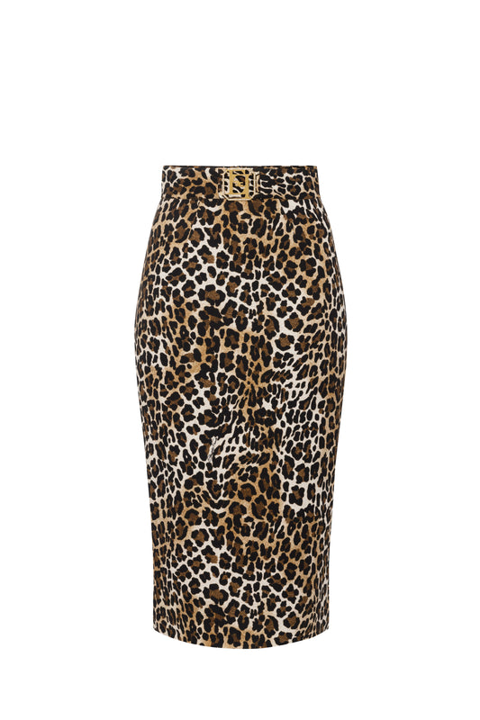 Animalier crêpe midi skirt