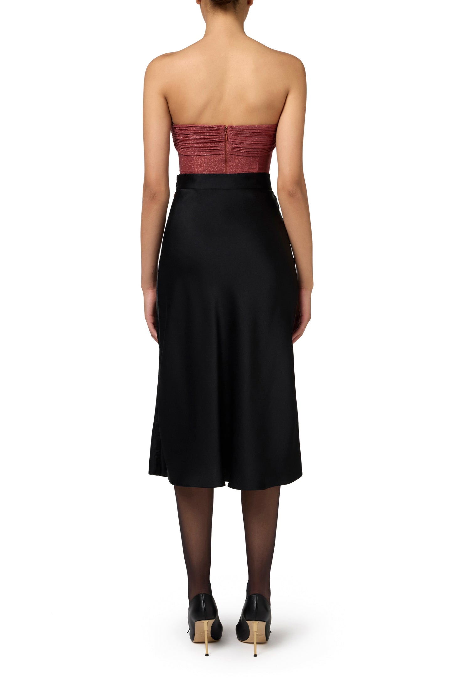 Midi skirt in enver satin fabric with satin bands