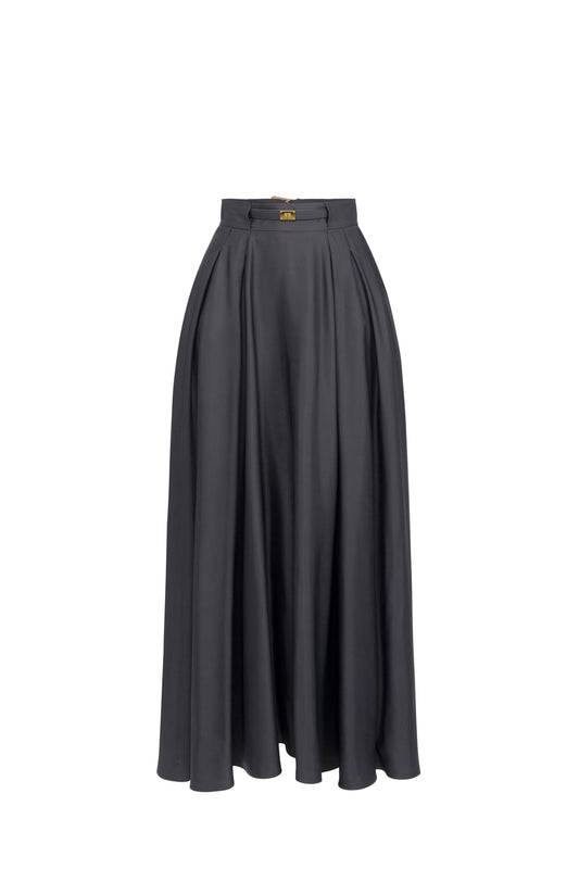 Circle skirt in satin fabric with belt