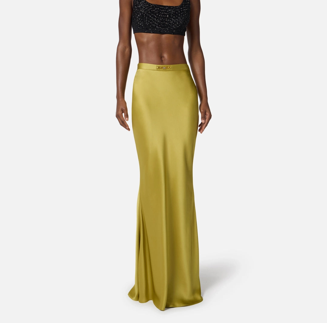 Skirt in satin crêpe fabric with jewel detail