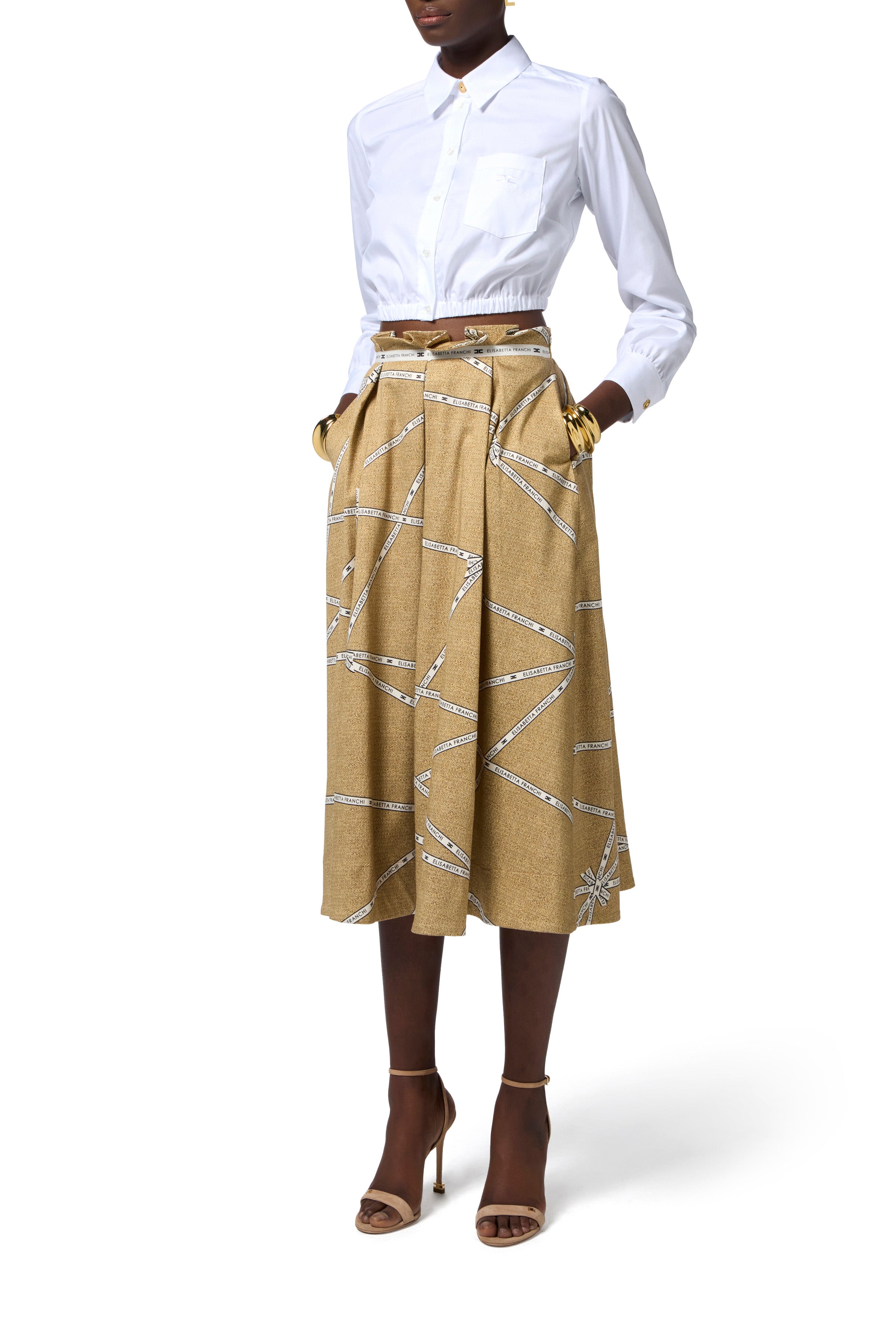 Cotton skirt with raffia print and ribbon | LAST PIECE: 42/46