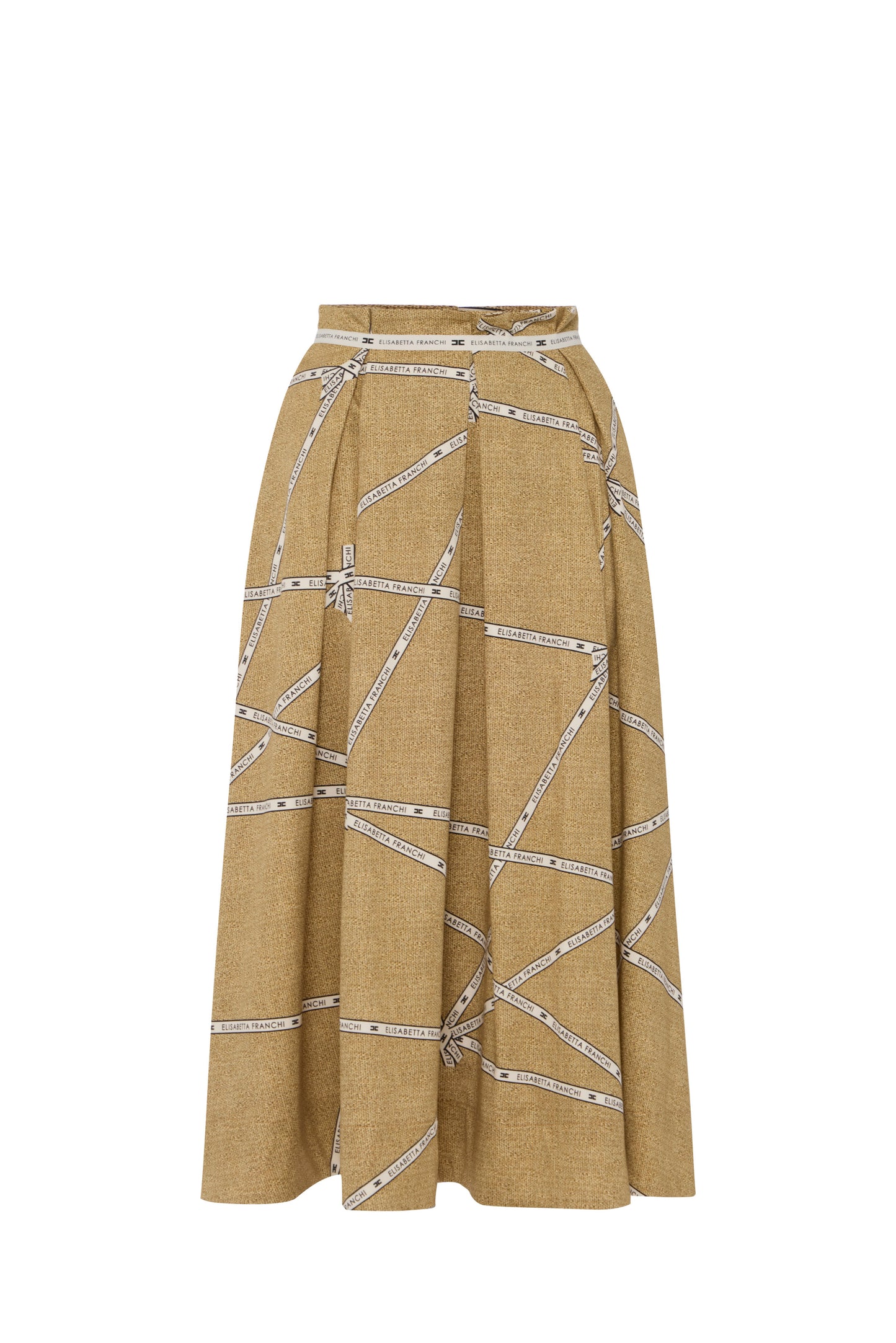 Cotton skirt with raffia print and ribbon