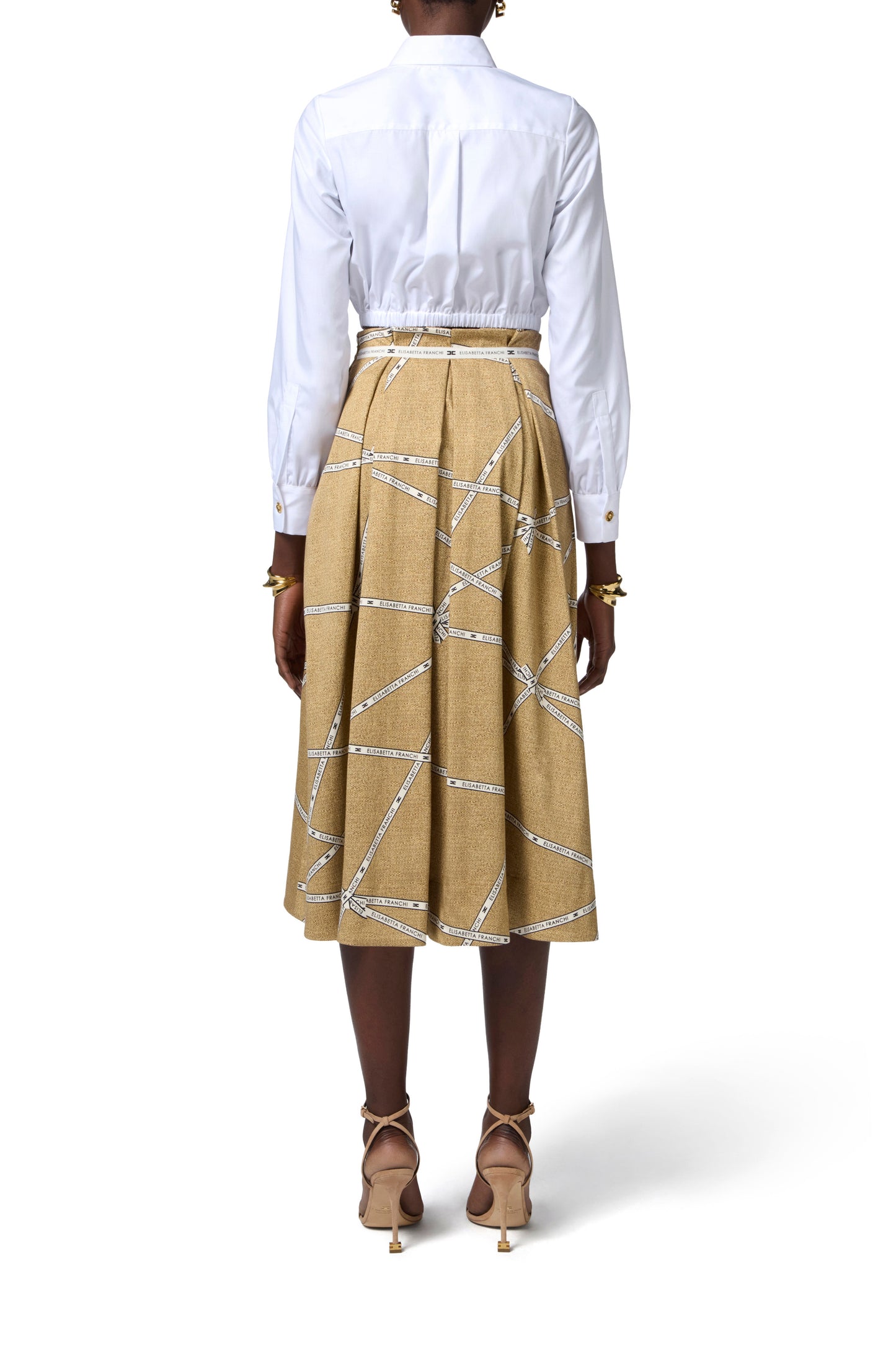 Cotton skirt with raffia print and ribbon