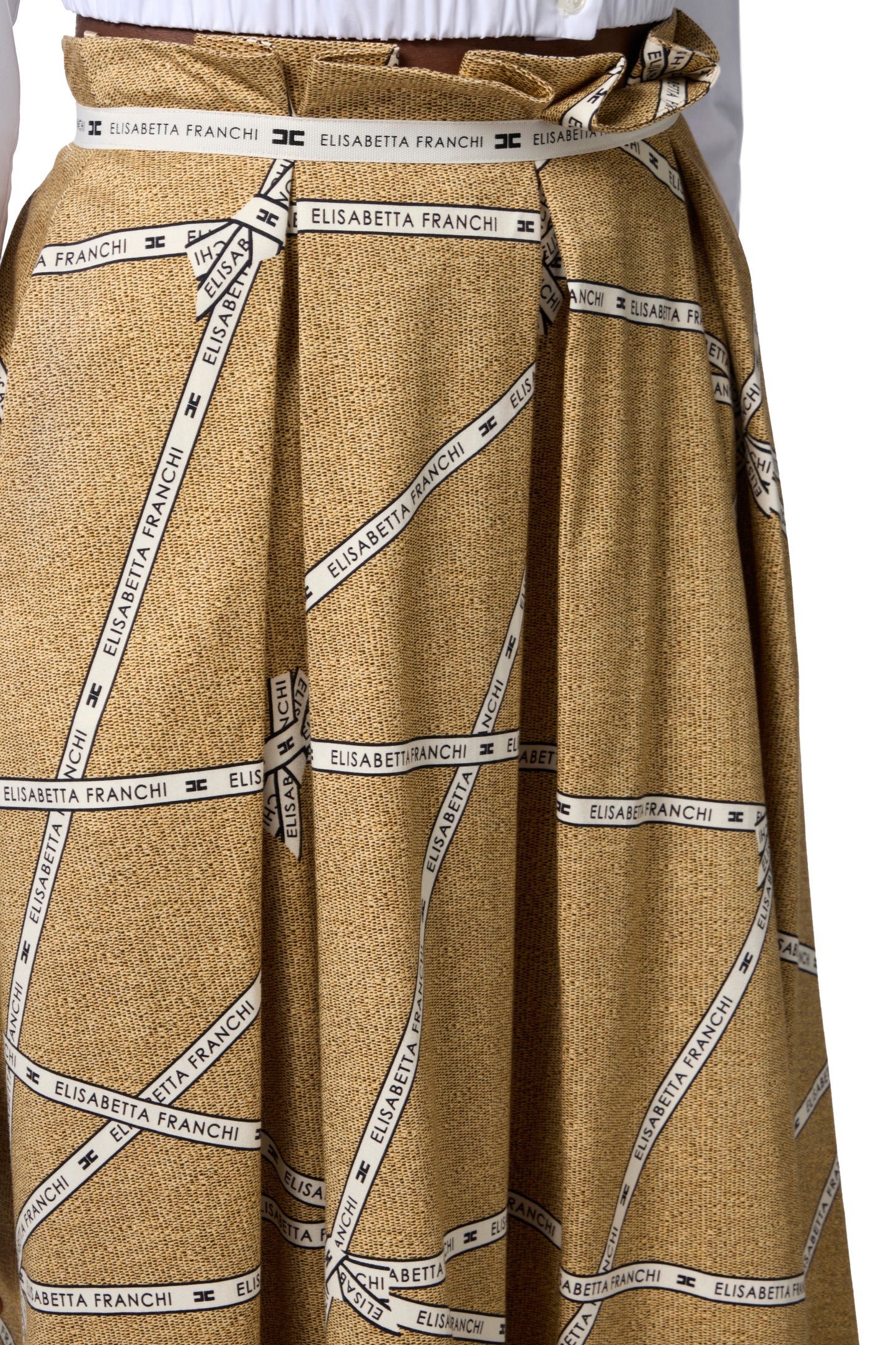 Cotton skirt with raffia print and ribbon