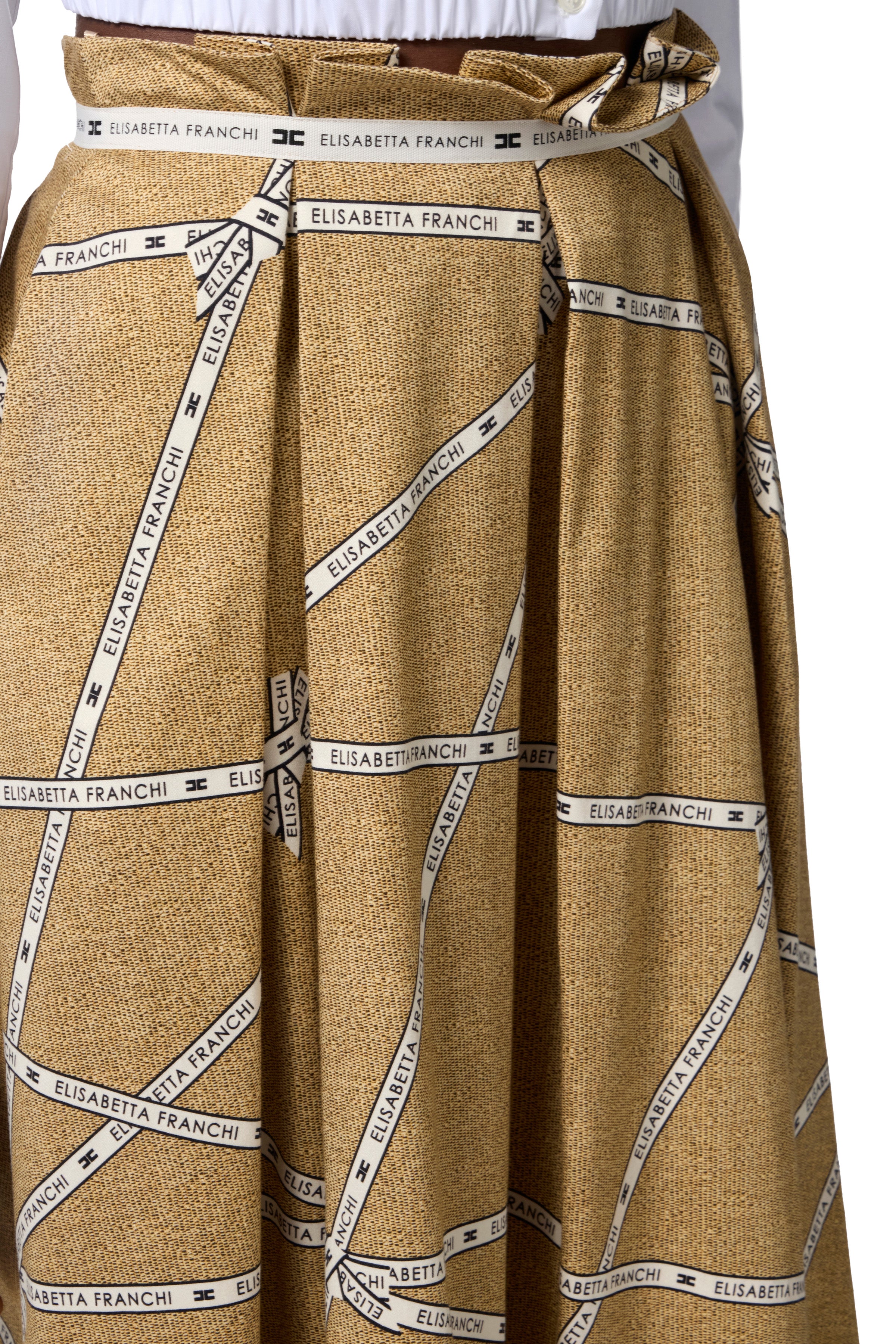 Cotton skirt with raffia print and ribbon | LAST PIECE: 42/46