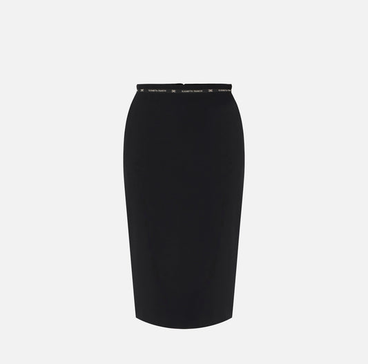 Skirt in crêpe fabric with logo ribbon