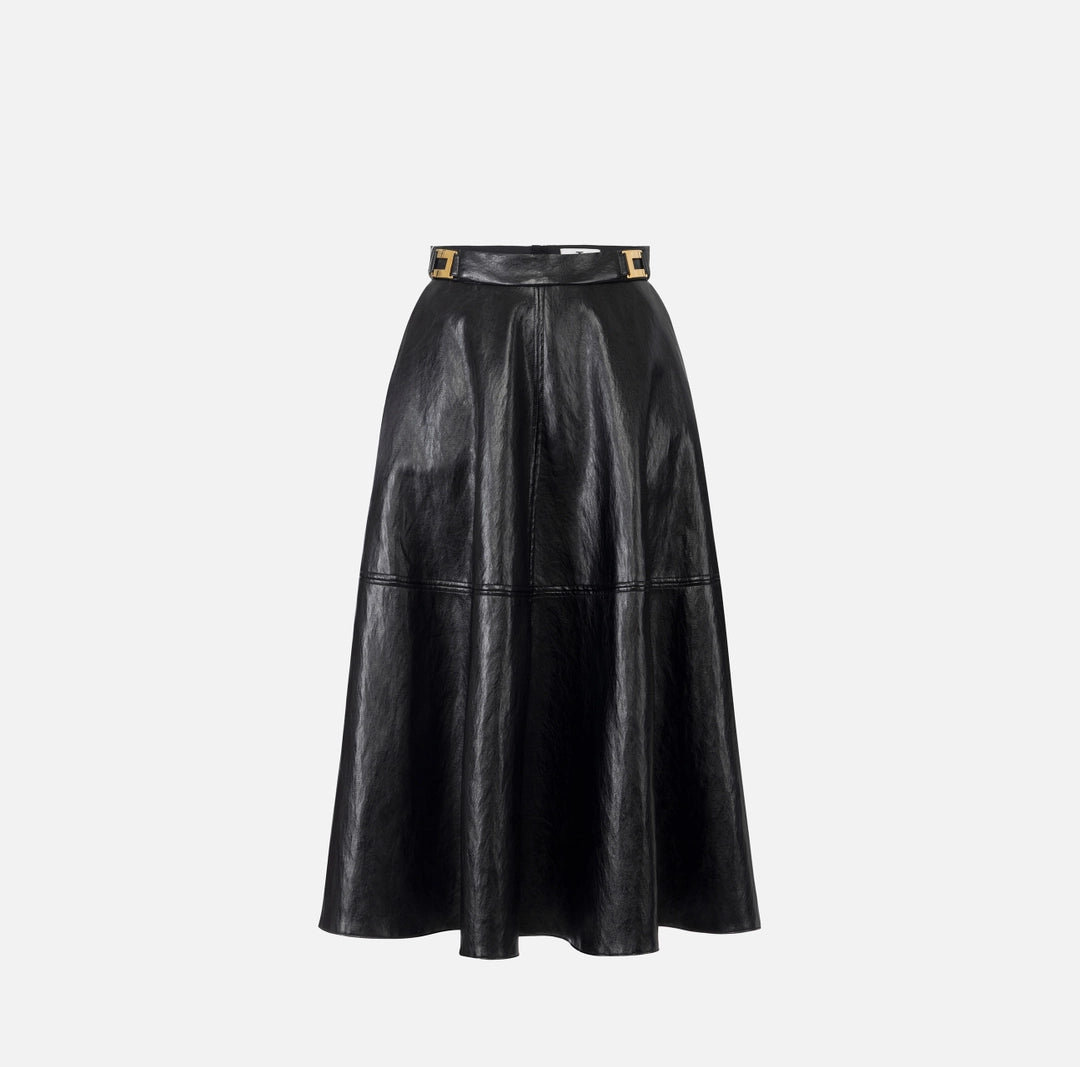 Crackled leather-effect skirt with logo details