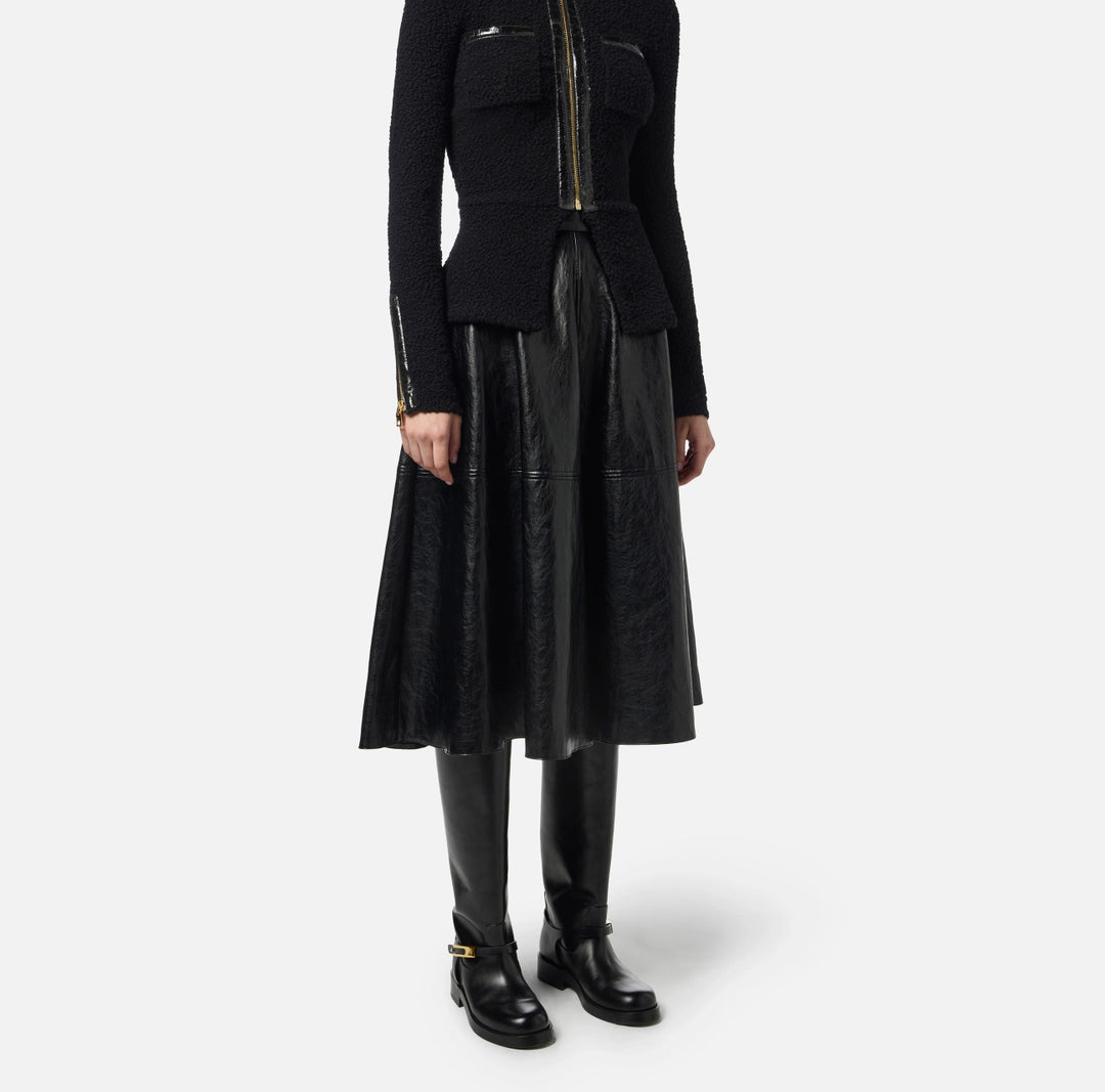 Crackled leather-effect skirt with logo details