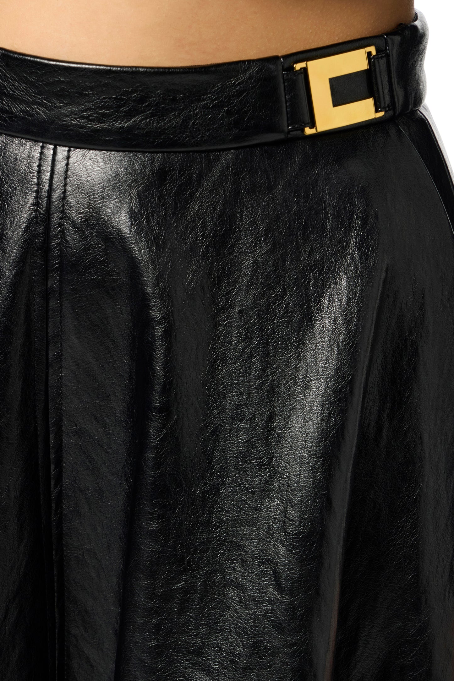 Crackled leather-effect skirt with logo details