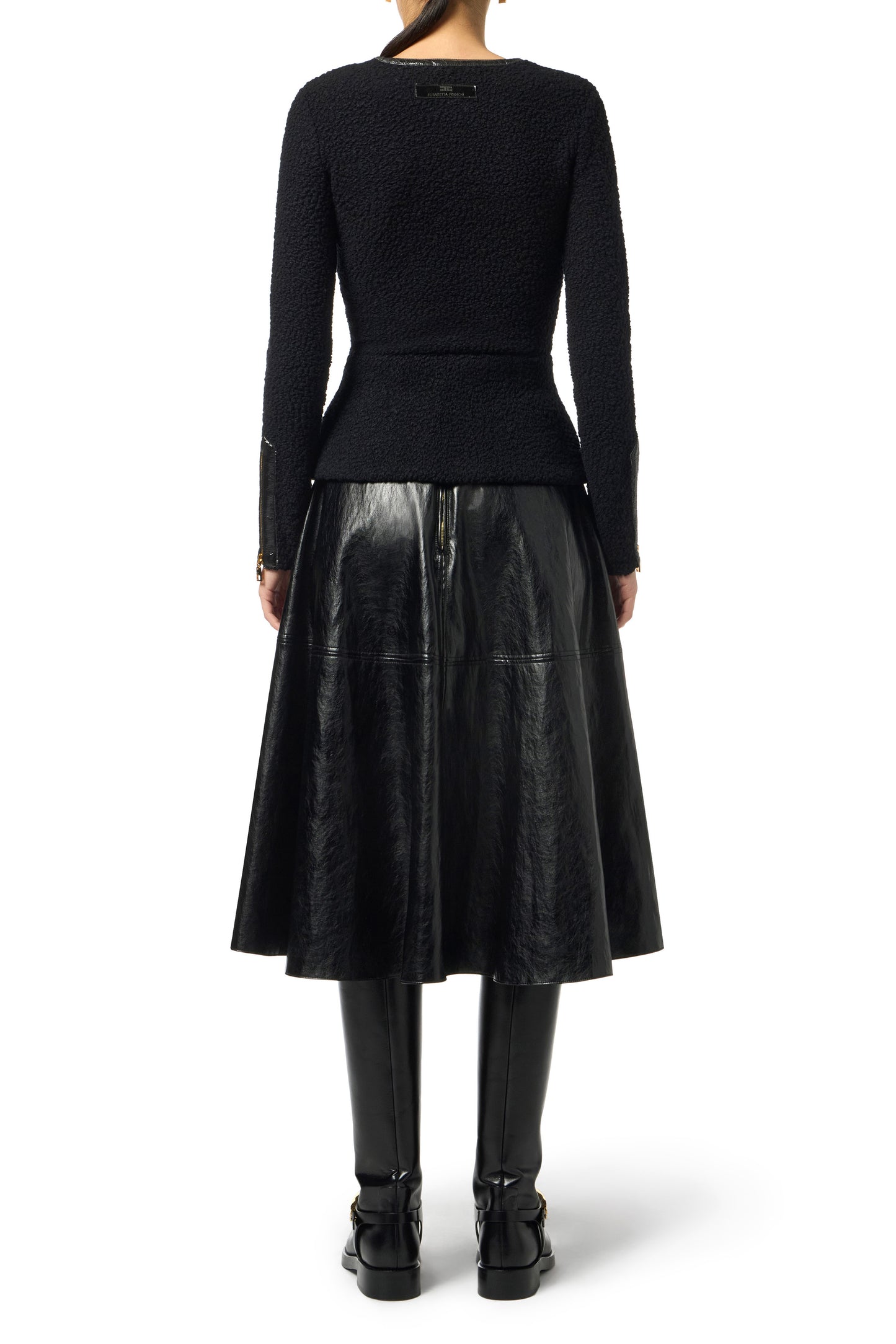 Crackled leather-effect skirt with logo details