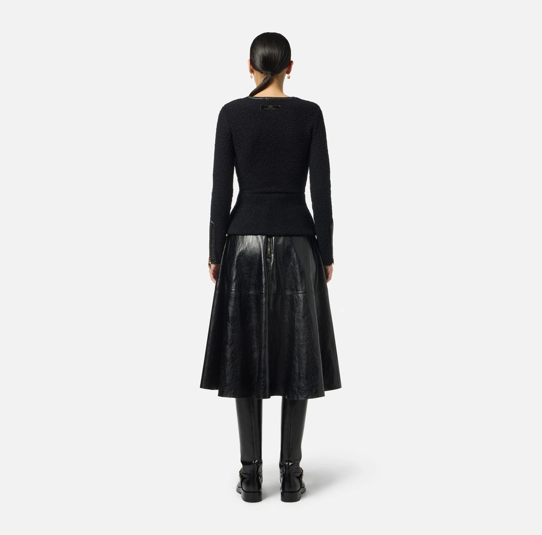 Crackled leather-effect skirt with logo details
