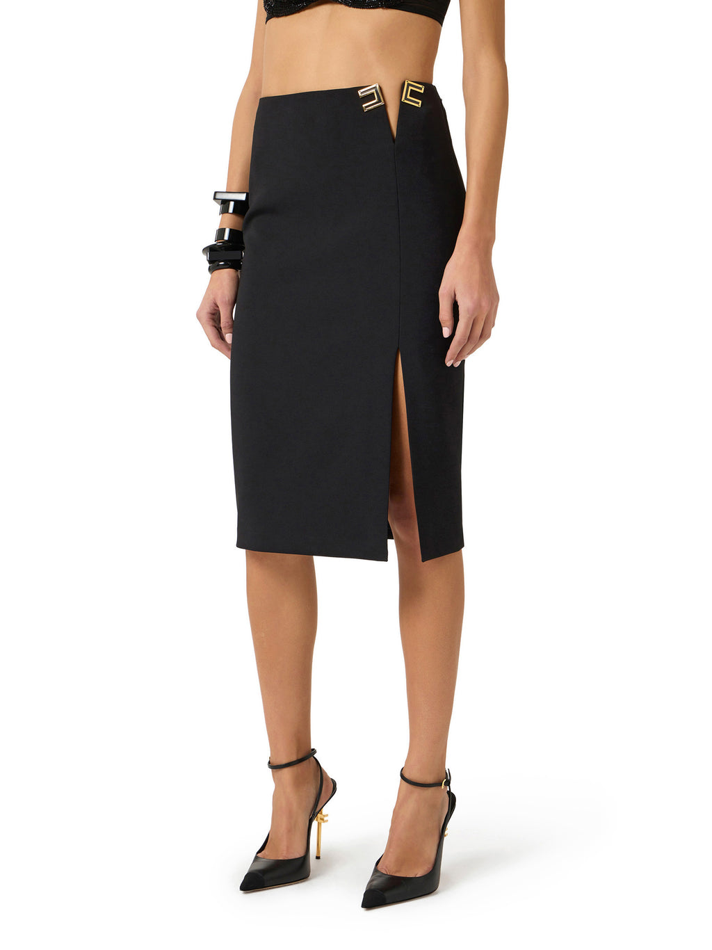 Skirt in double layer stretch crêpe fabric with logo details
