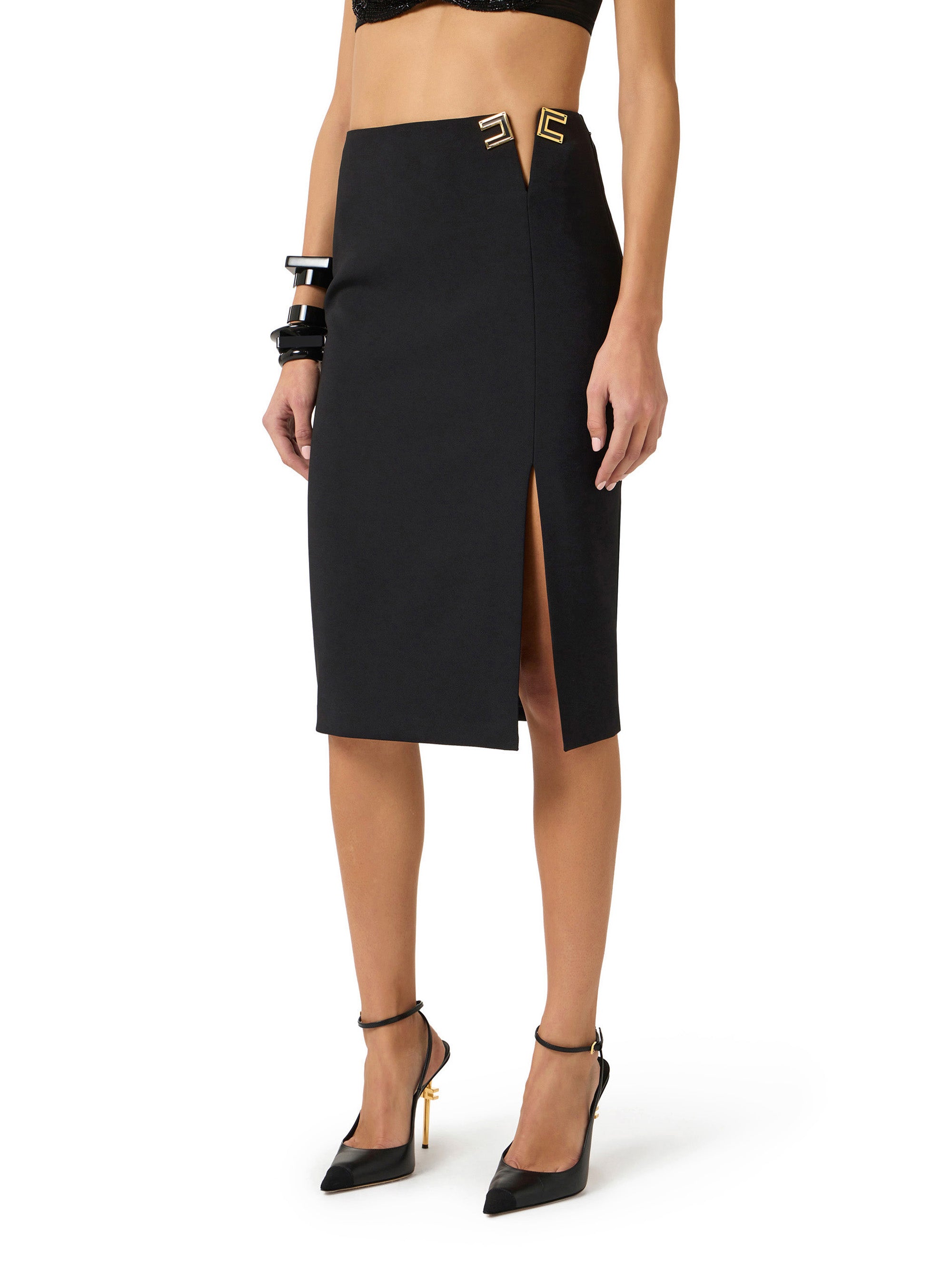 Skirt in double layer stretch crêpe fabric with logo details