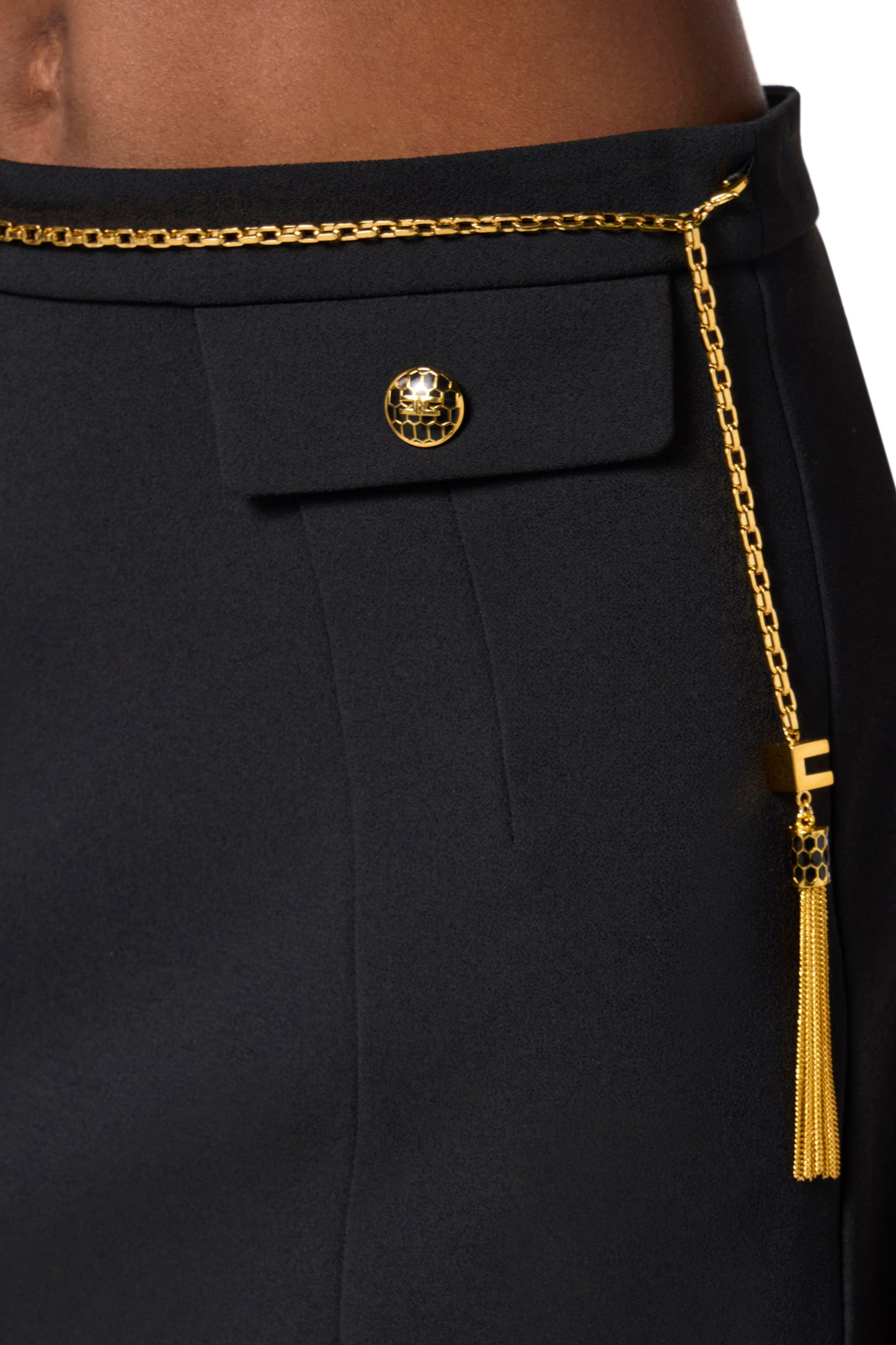 Skirt in double-layer crêpe fabric with jewel chain
