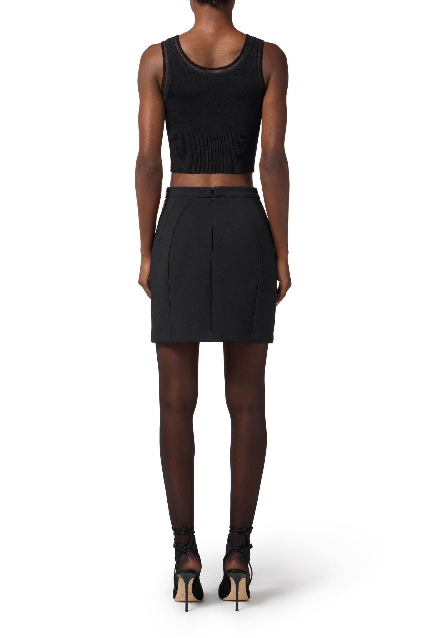 Skirt in double-layer crêpe fabric with jewel chain