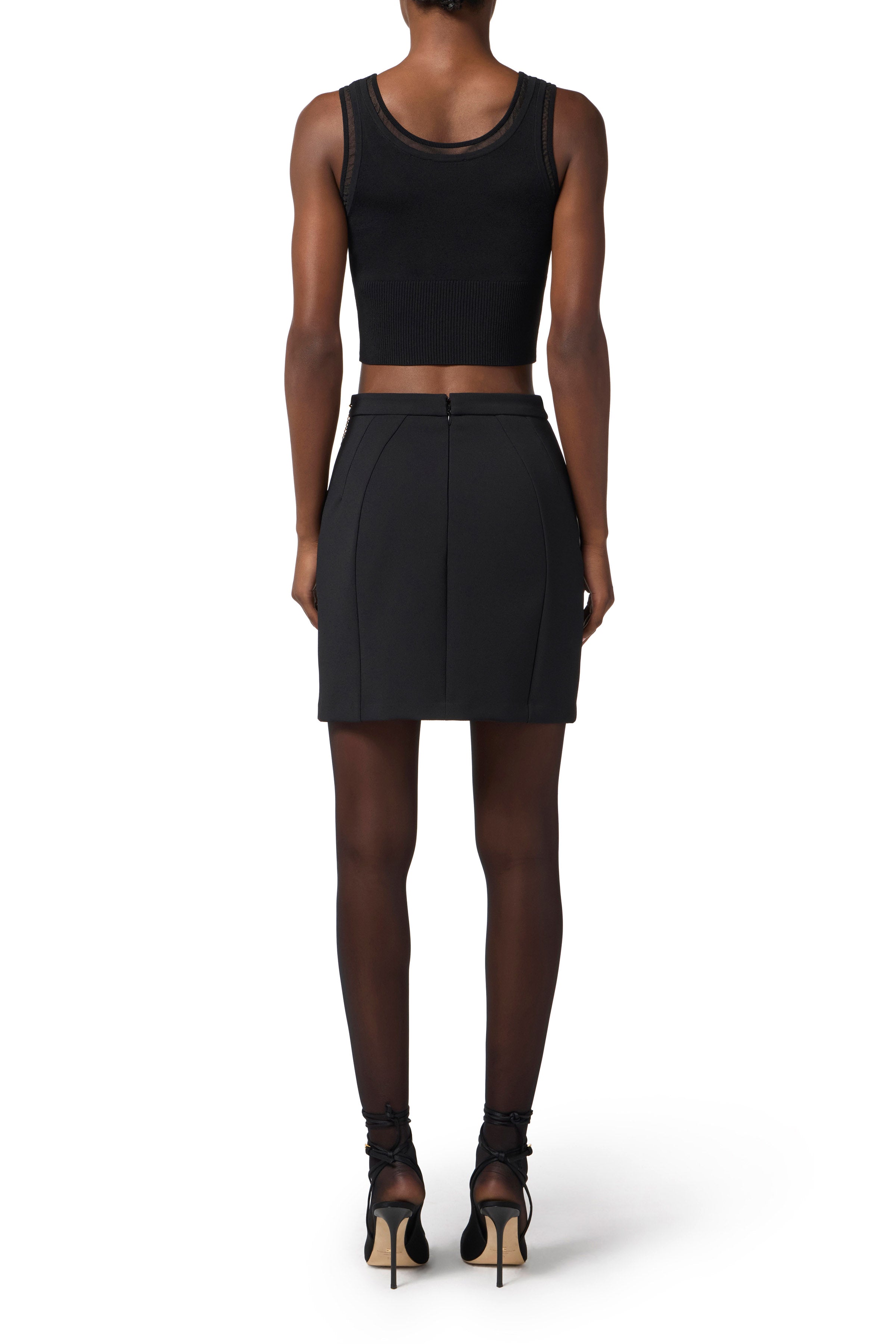 Skirt in double-layer crêpe fabric with jewel chain