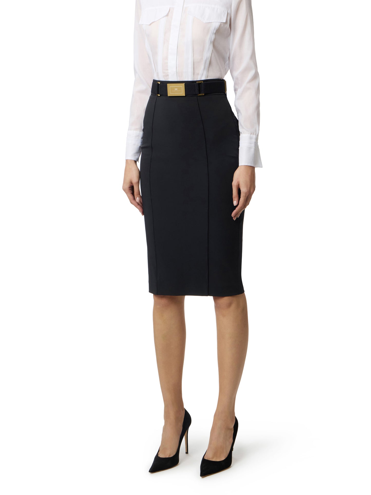 Skirt in technical bi-elastic fabric with belt