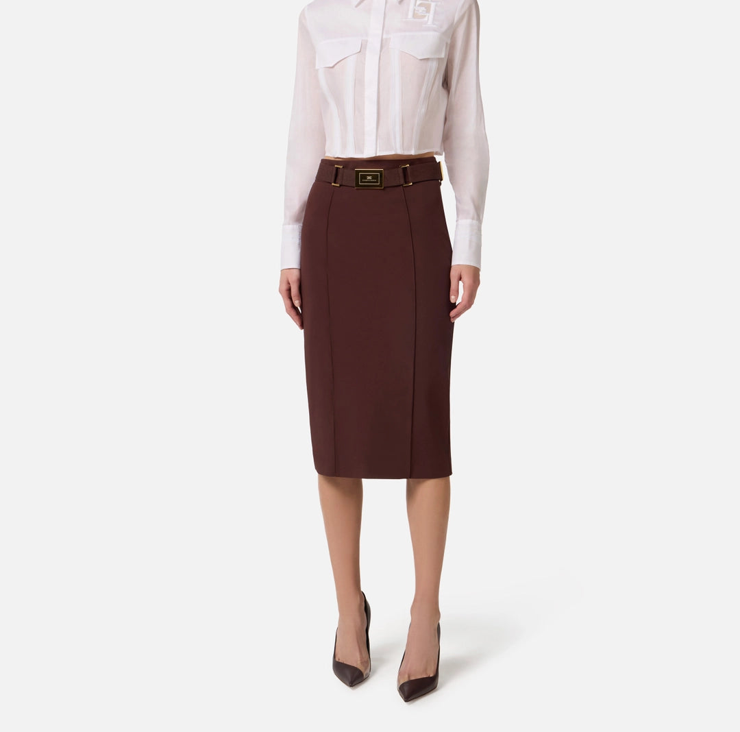 Skirt in technical bi-elastic fabric with belt