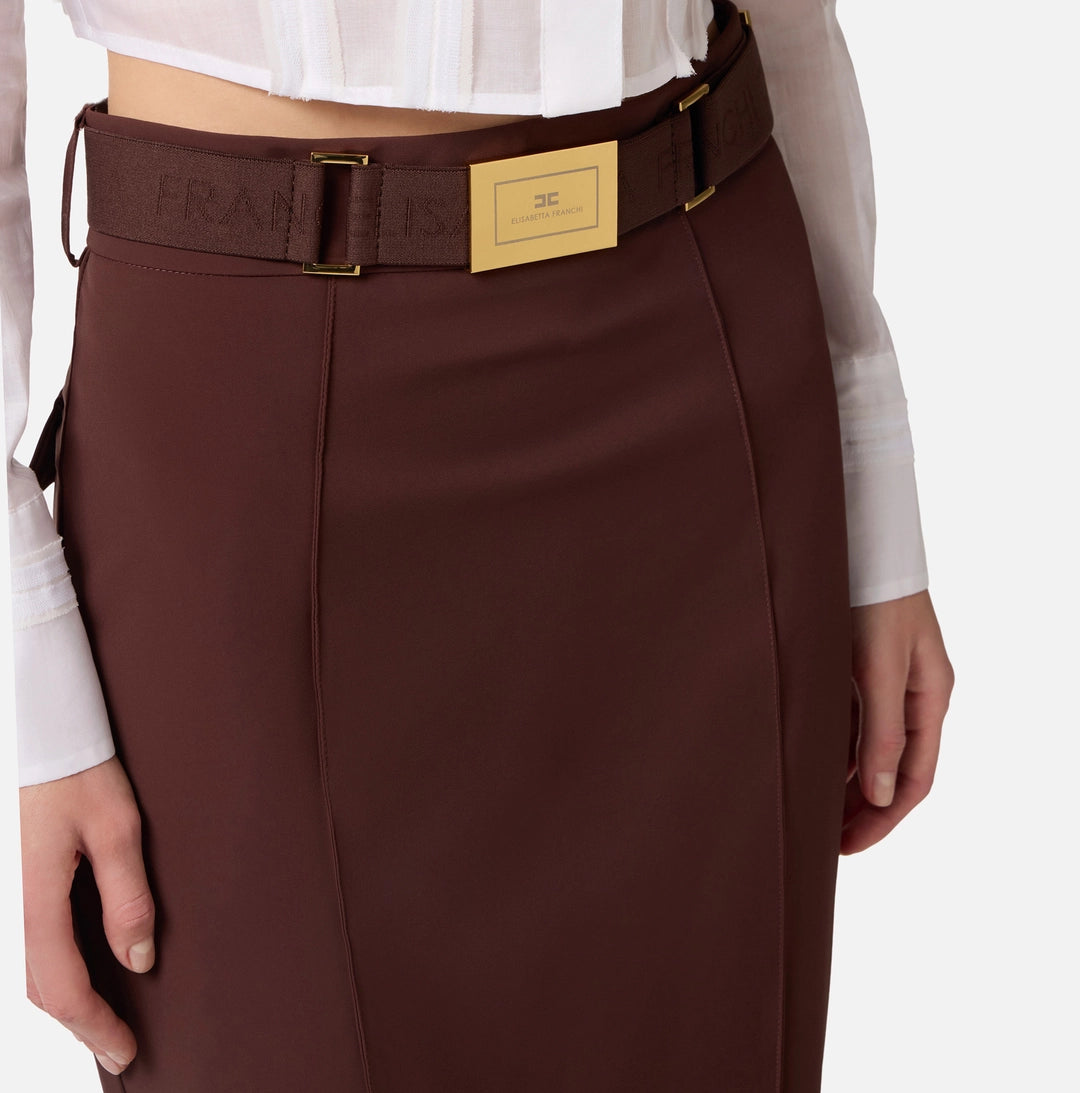 Skirt in technical bi-elastic fabric with belt
