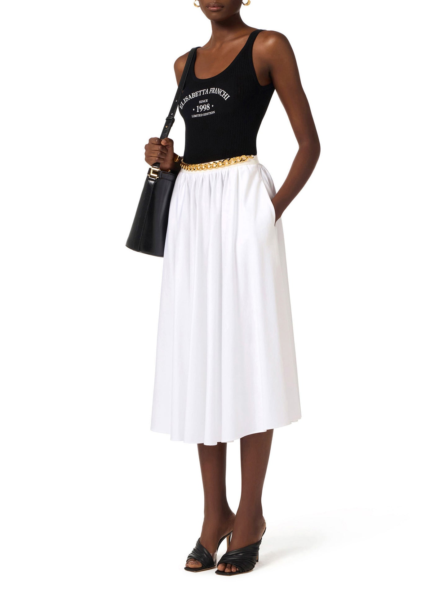 Stretch cotton skirt with jewel detail