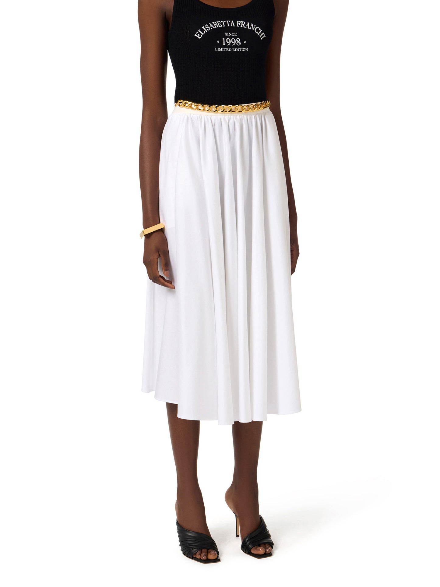 Stretch cotton skirt with jewel detail