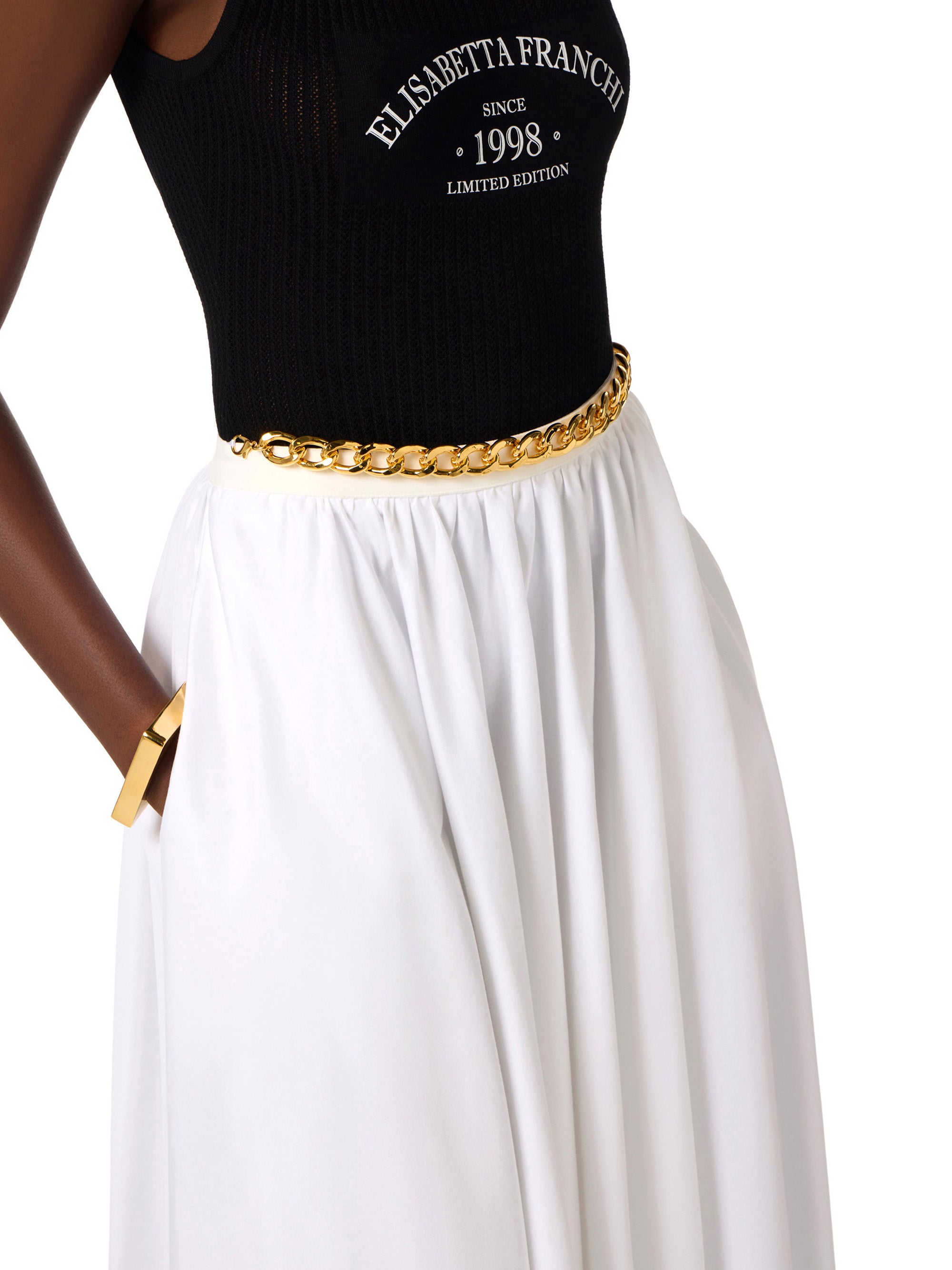 Stretch cotton skirt with jewel detail