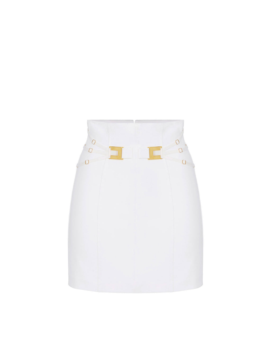 Miniskirt in double layer stretch crêpe fabric with elastic straps