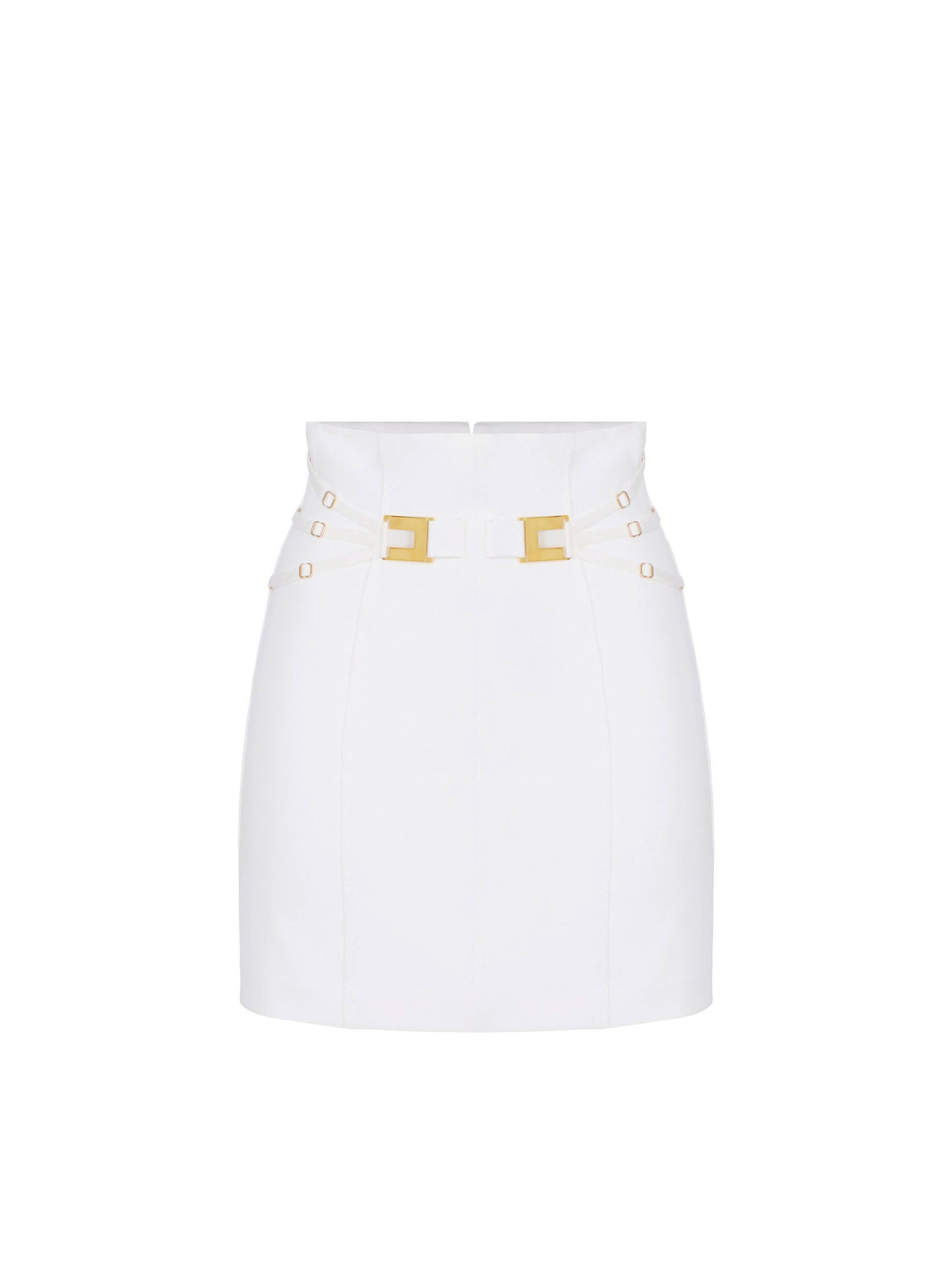 Miniskirt in double layer stretch crêpe fabric with elastic straps