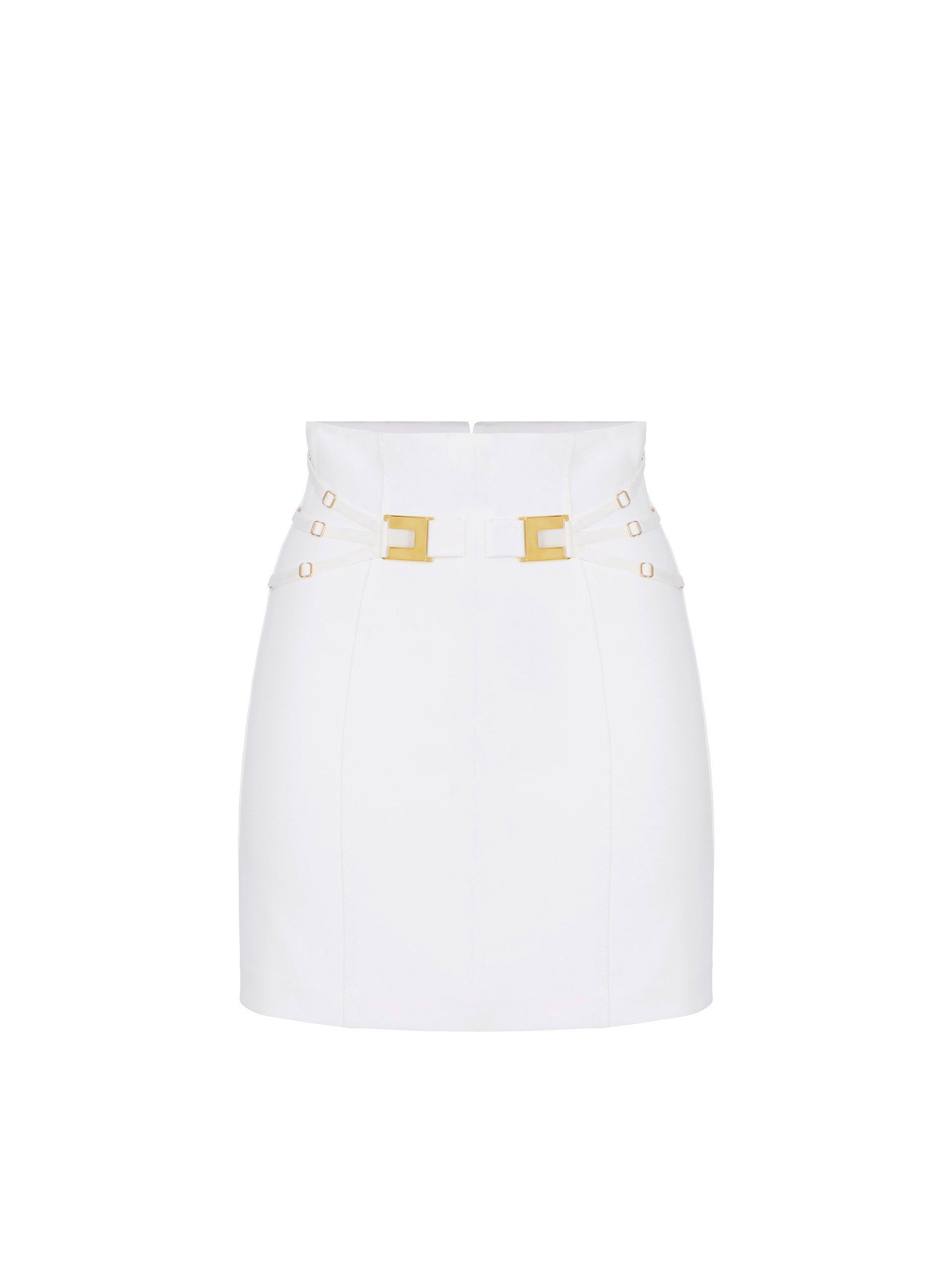 Miniskirt in double layer stretch crêpe fabric with elastic straps