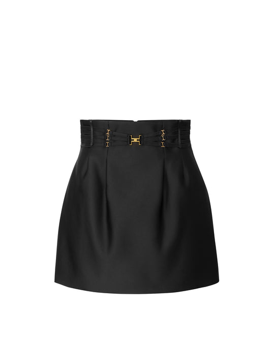 Miniskirt in duchess satin with elastic straps
