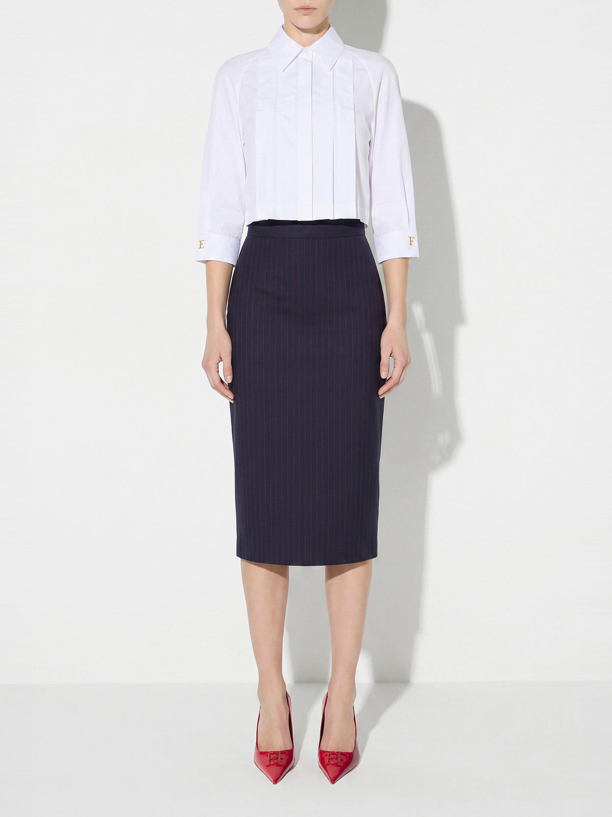 Pinstriped skirt in cool wool fabric