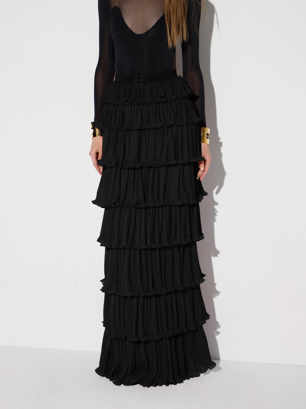 Skirt in georgette fabric with flounces