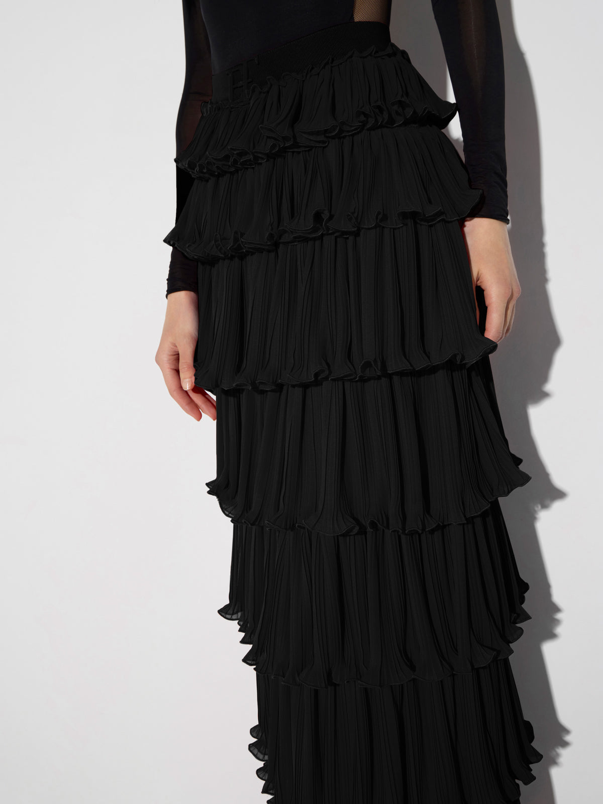 Skirt in georgette fabric with flounces