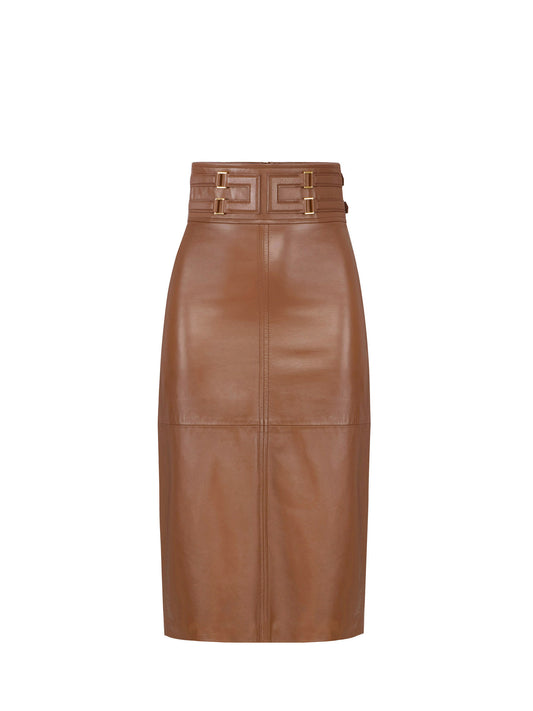 Leather skirt with embossed logo