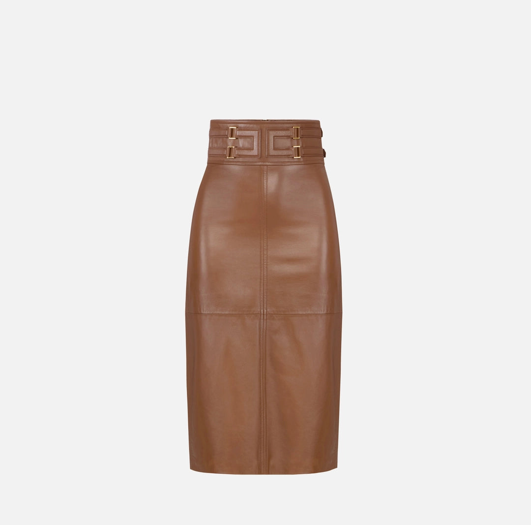 Leather skirt with embossed logo