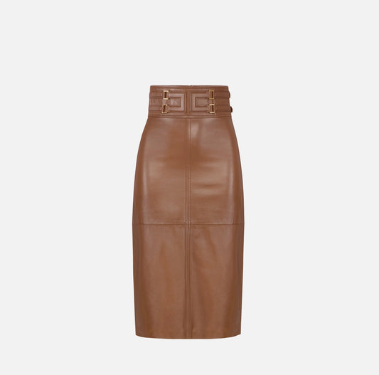 Leather skirt with embossed logo