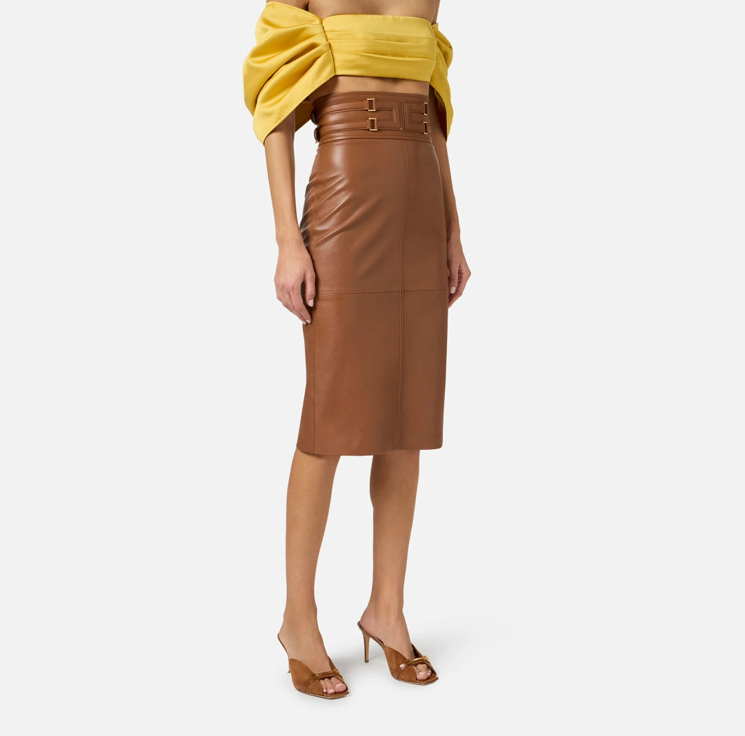 Leather skirt with embossed logo