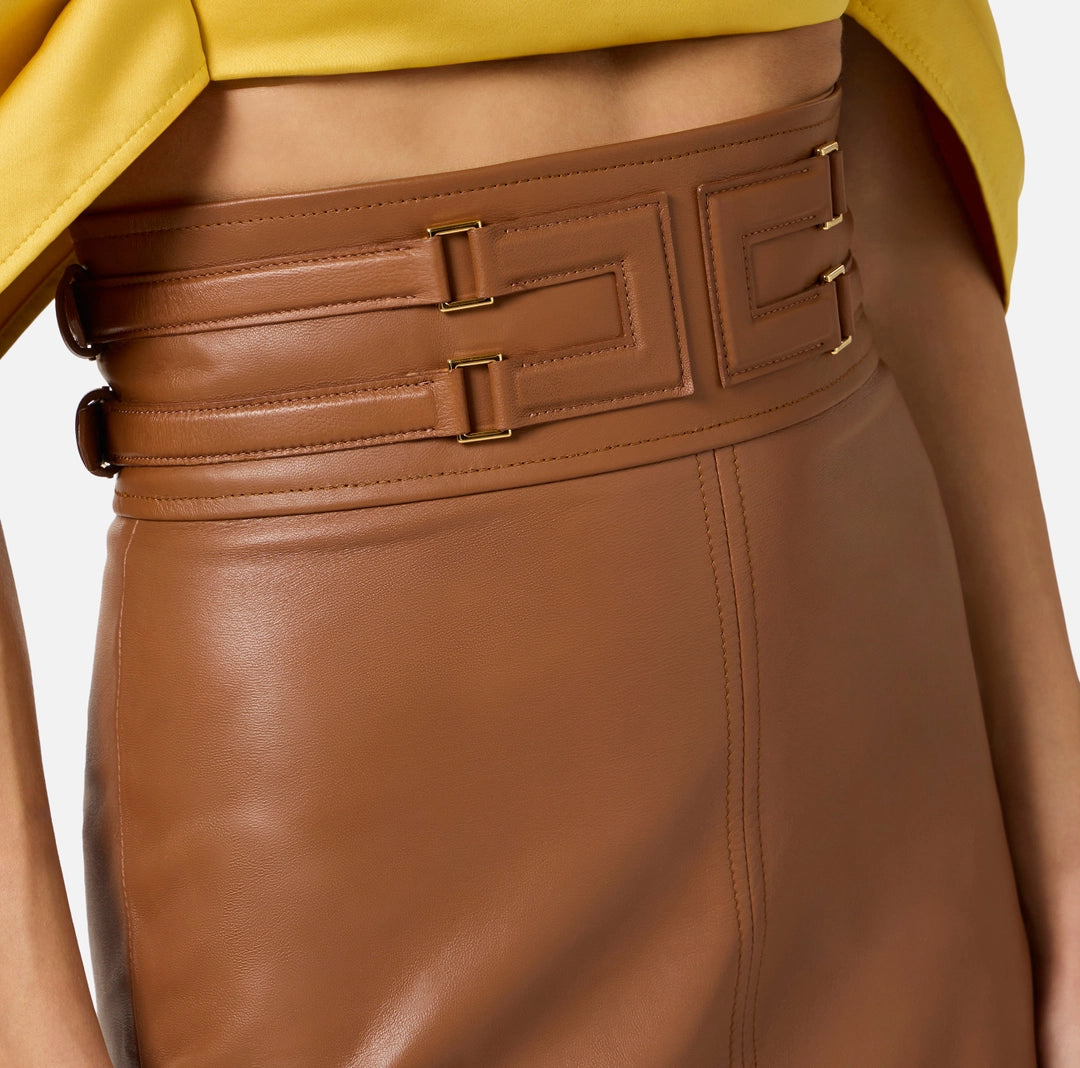 Leather skirt with embossed logo